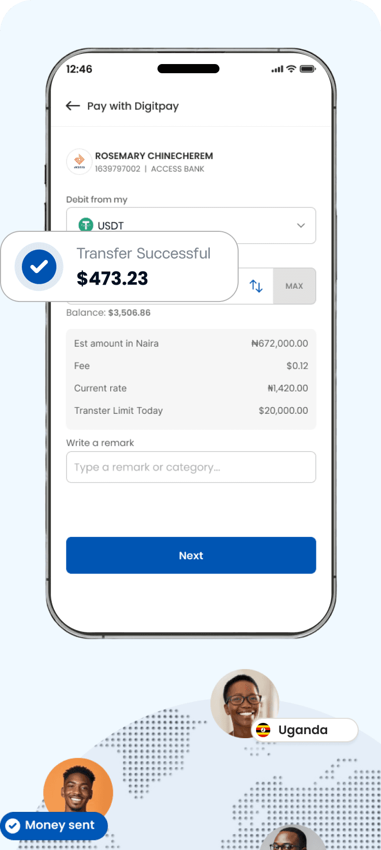 Receive money interface